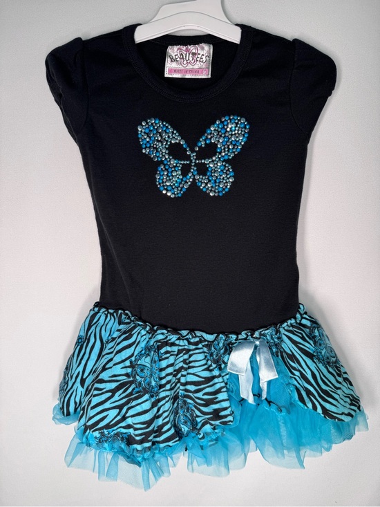 Beautees Other - 💜3/$15 Beautees Black & Blue Rhinestone Butterfly Zebra Print Tutu Dress 3T